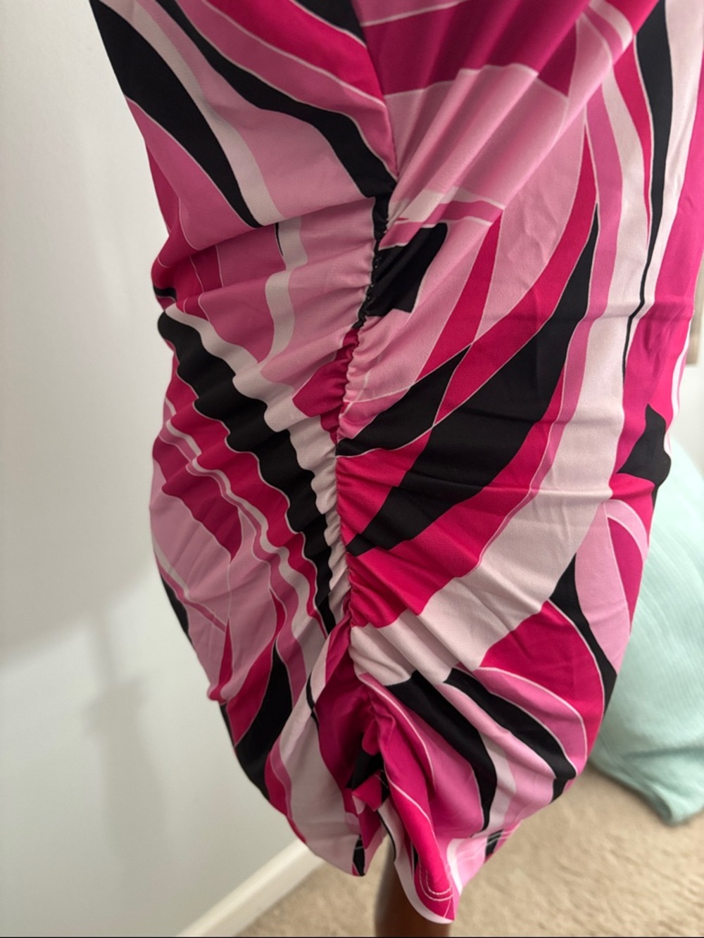 Boston Proper Pink and Black Swirl Turtleneck Long Sleeve Top - Picture 2 of 2